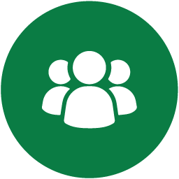 a green icon with the silhouette of three people in white.